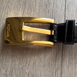 Escada  Gold Buckle Black Patent Leather Belt